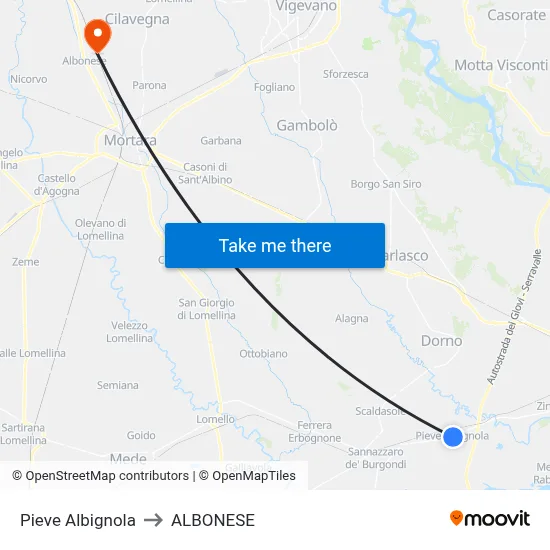 Pieve Albignola to Albonese map
