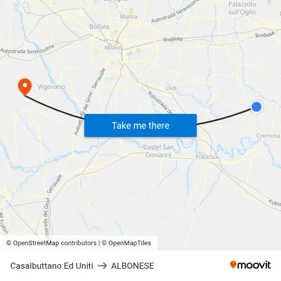 Casalbuttano Ed Uniti to Albonese map