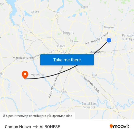 Comun Nuovo to ALBONESE map