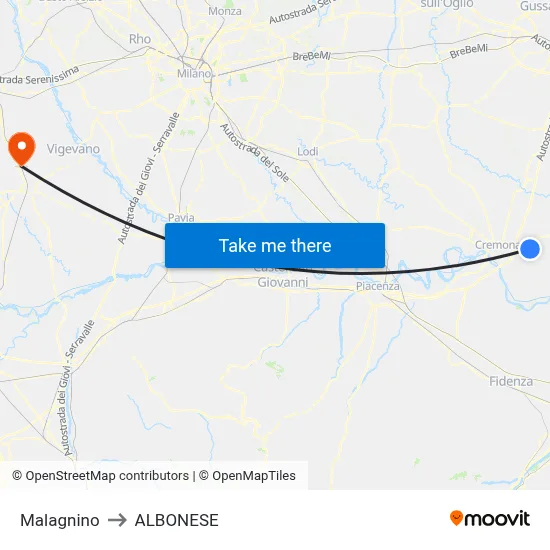 Malagnino to Albonese map