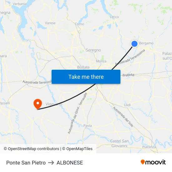 Ponte San Pietro to ALBONESE map