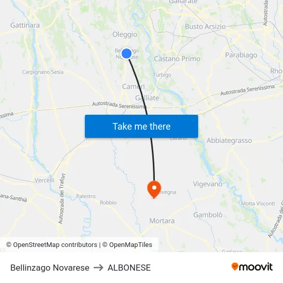 Bellinzago Novarese to Albonese map