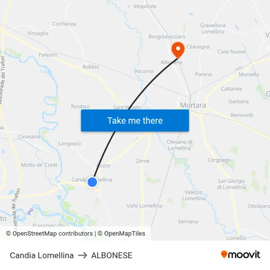 Candia Lomellina to Albonese map