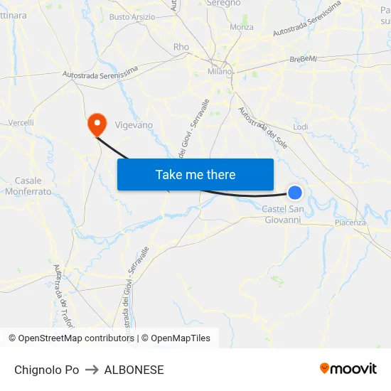 Chignolo Po to Albonese map