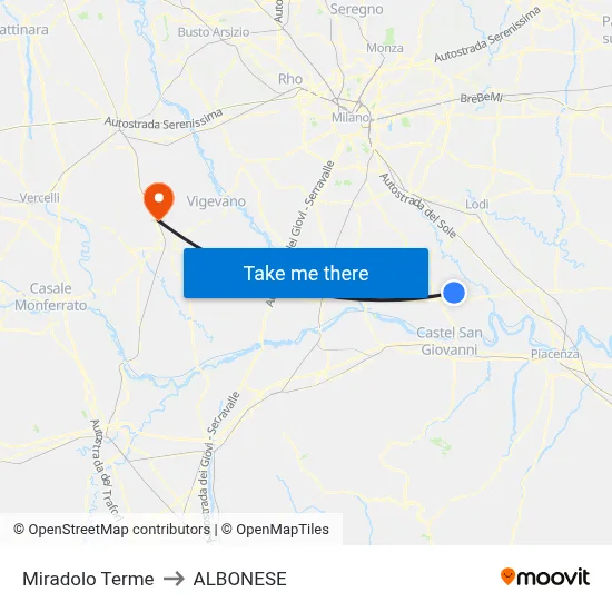 Miradolo Terme to Albonese map