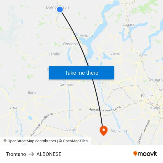 Trontano to Albonese map