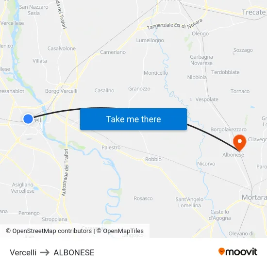 Vercelli to ALBONESE map