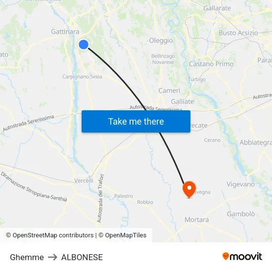 Ghemme to ALBONESE map
