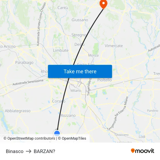Binasco to Barzan map