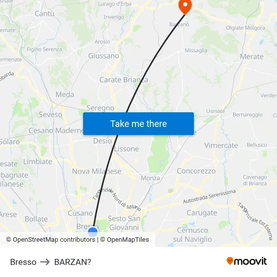 Bresso to Barzan map