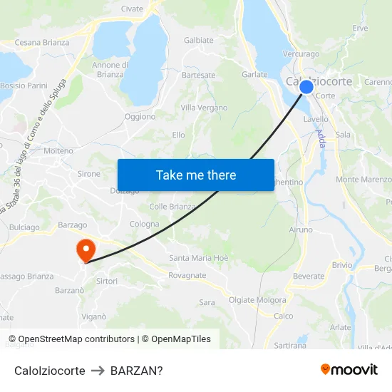 Calolziocorte to Barzan map
