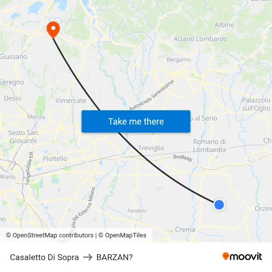 Casaletto di Sopra to Barzan map