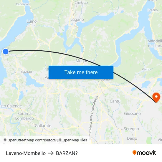 Laveno-Mombello to Barzan map