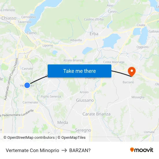 Vertemate Con Minoprio to Barzan map