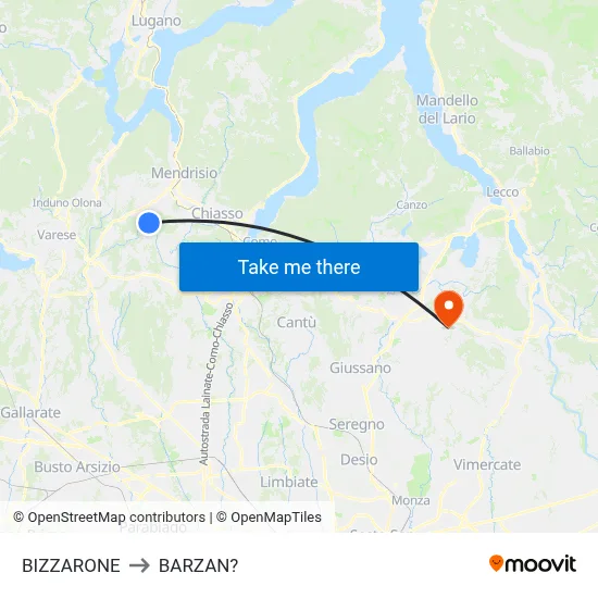 Bizzarone to Barzan map
