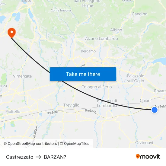 Castrezzato to Barzan map