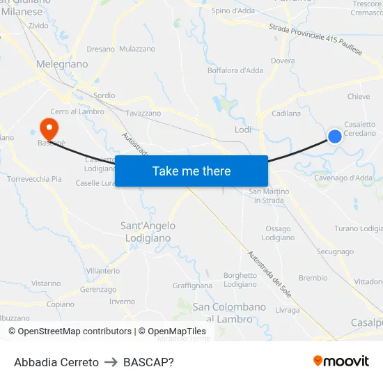 Abbadia Cerreto to Bascap map