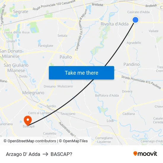 Arzago d'Adda to Bascap map