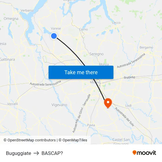 Buguggiate to Bascap map