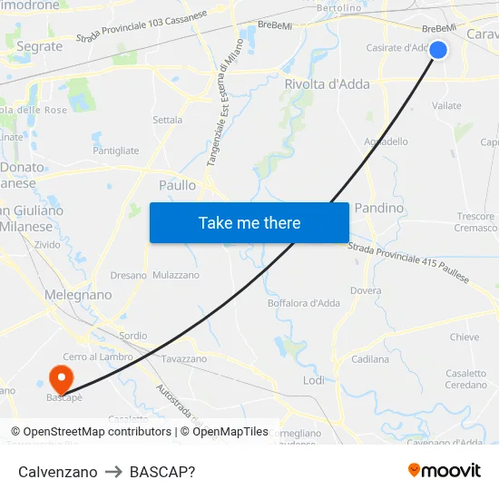 Calvenzano to Bascap map