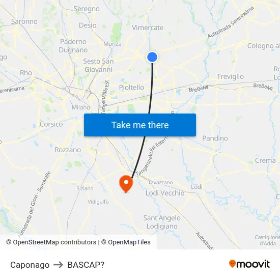 Caponago to Bascap map