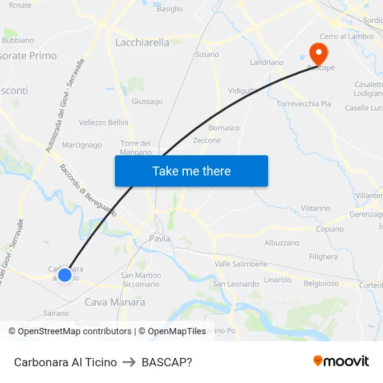 Carbonara Al Ticino to Bascap map