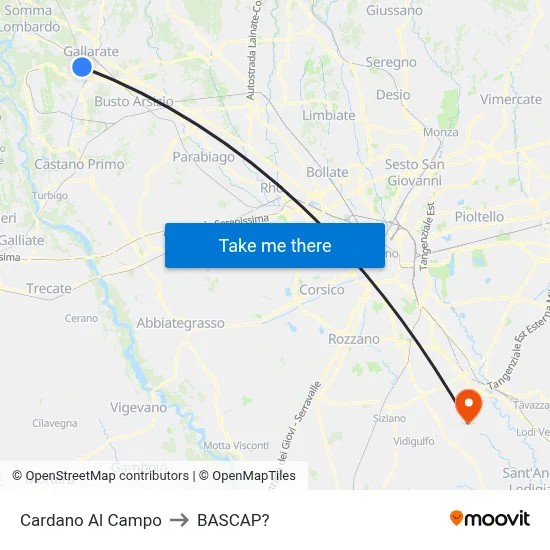 Cardano al Campo to Bascap map