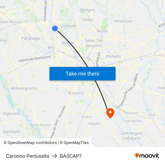 Caronno Pertusella to Bascap map