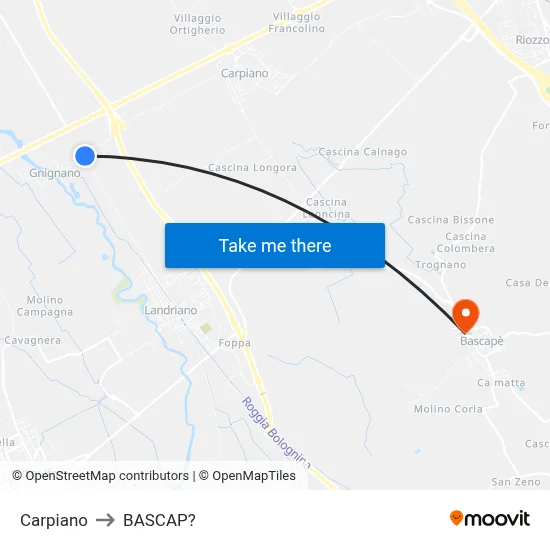 Carpiano to Bascap map