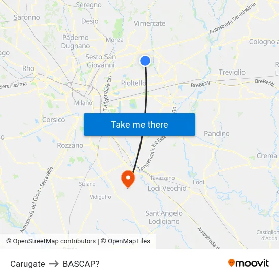 Carugate to Bascap map