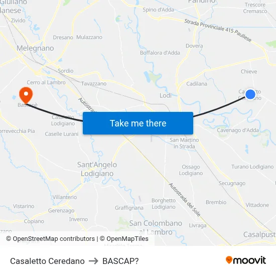 Casaletto Ceredano to Bascap map