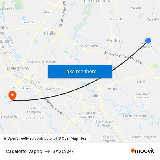 Casaletto Vaprio to Bascap map