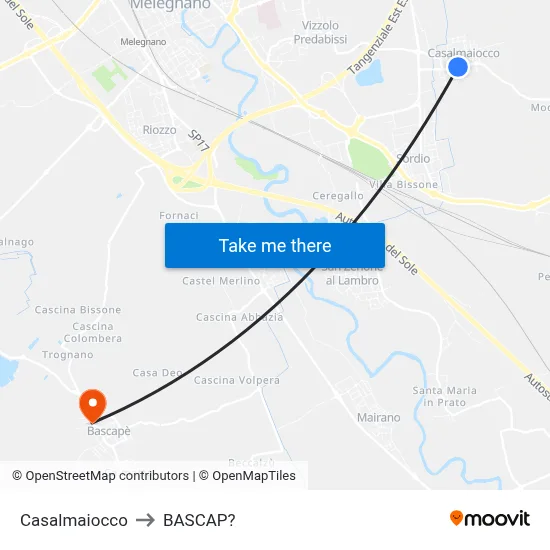 Casalmaiocco to Bascap map