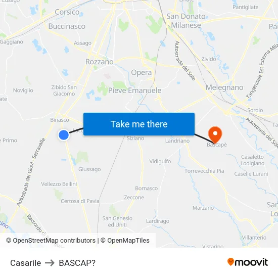 Casarile to Bascap map