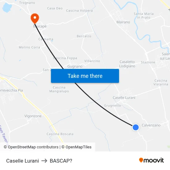 Caselle Lurani to Bascap map