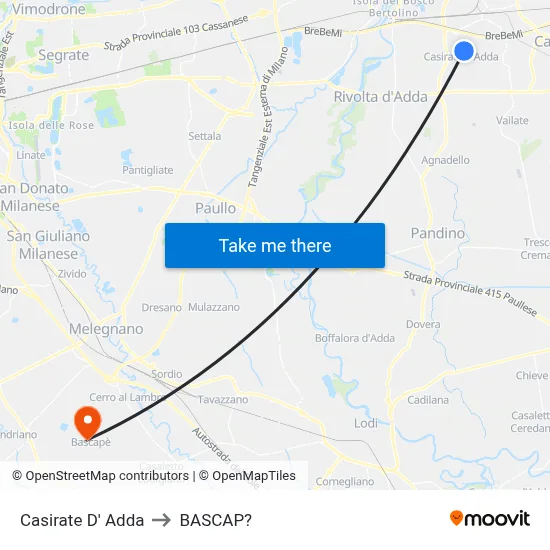 Casirate d'Adda to Bascap map