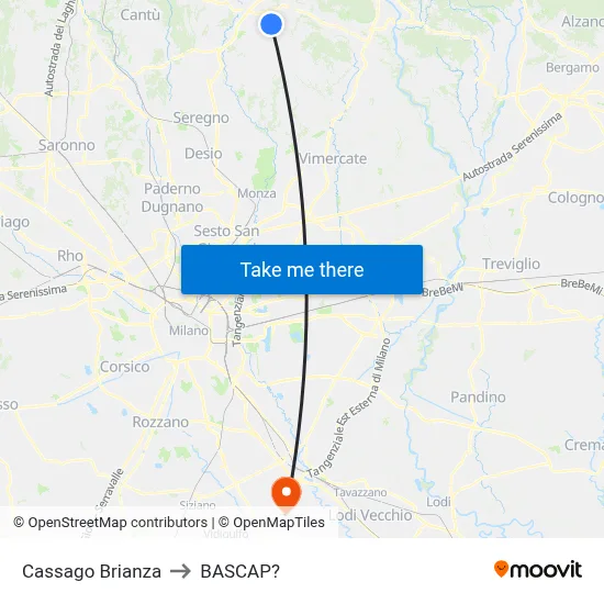 Cassago Brianza to Bascap map