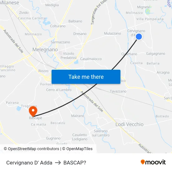 Cervignano d'Adda to Bascap map