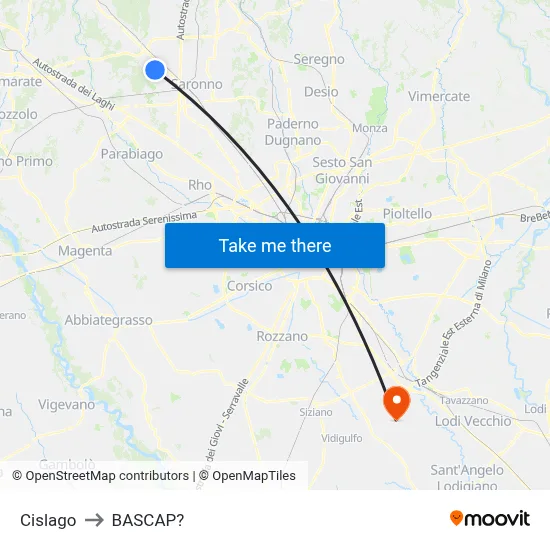 Cislago to Bascap map