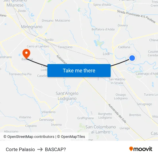 Corte Palasio to Bascap map