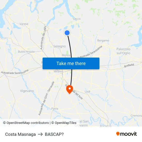 Costa Masnaga to Bascap map