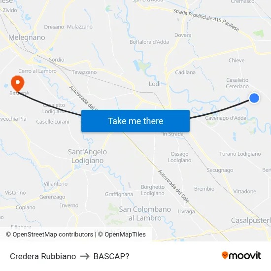 Credera Rubbiano to Bascap map