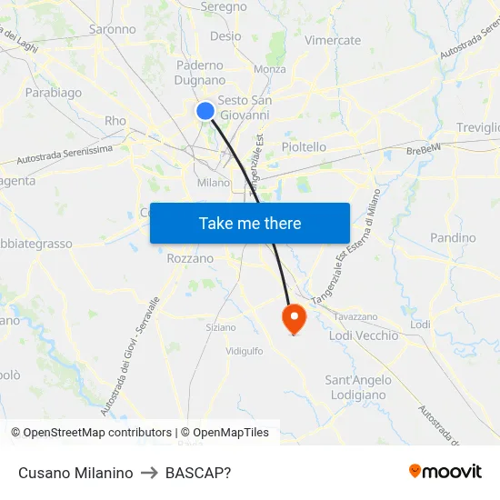 Cusano Milanino to Bascap map