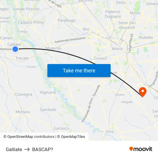 Galliate to Bascap map