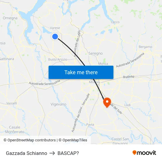 Gazzada Schianno to Bascap map