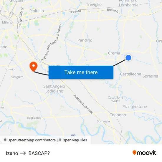 Izano to Bascap map
