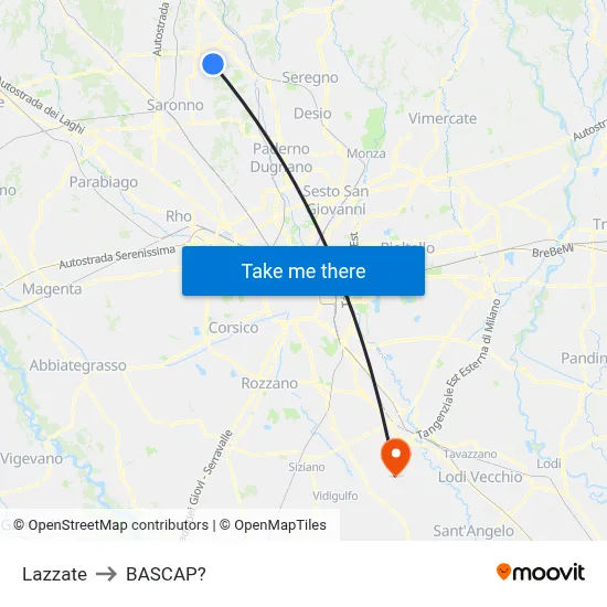 Lazzate to Bascap map