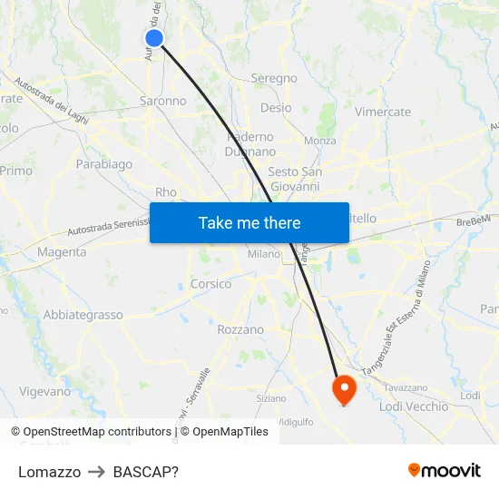 Lomazzo to Bascap map