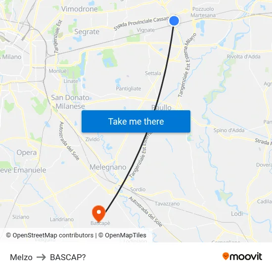 Melzo to Bascap map