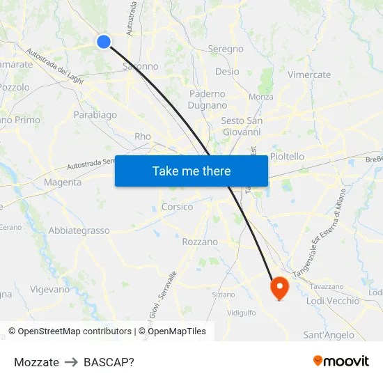Mozzate to Bascap map